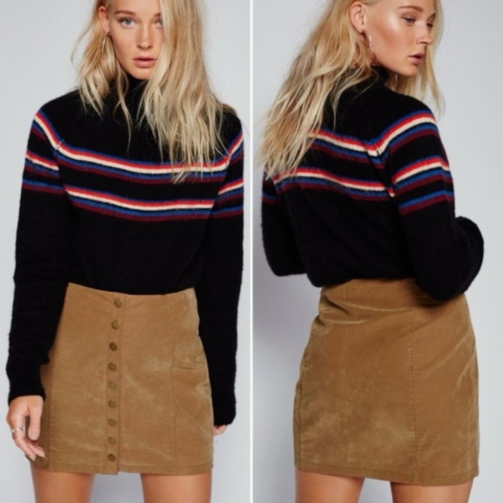 Free People Oh Snap Faux Leather Mini Skirt Size 8 Tan‎ Snap Front